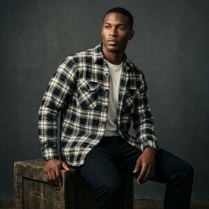 Seals Unlimited Men’s 2XL Flannel Shirt Black White Plaid Oversized Grunge Y2K